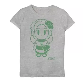 Зеленая футболка с портретом и рисунком Nintendo для девочек 7–16 лет, Nintendo Legend Of Zelda Links Awakening Marin Licensed Character