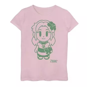 Зеленая футболка с портретом и рисунком Nintendo для девочек 7–16 лет, Nintendo Legend Of Zelda Links Awakening Marin Licensed Character, розовый