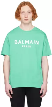 Зеленая футболка с принтом Balmain
