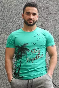 Зеленая футболка с принтом Crew Neck 3026 MADMEXT