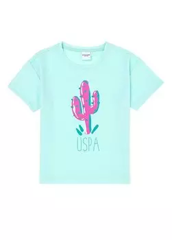 Зеленая футболка с принтом для девочек PACO U.S. Polo Assn., зеленый