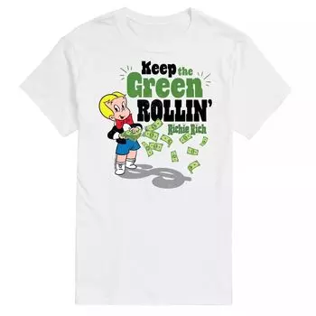 Зеленая футболка с рисунком Big & Tall Richie Rich Keep The Rolling Licensed Character