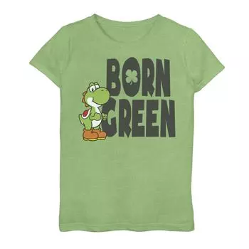 Зеленая футболка с рисунком Nintendo Super Mario St. Patty's Yoshi Born для девочек 7–16 лет Licensed Character