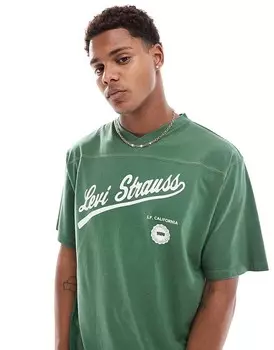 Зеленая футболка с V-образным вырезом и надписью Levi's Athletics