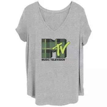 Зеленая футболка с v-образным вырезом и графическим логотипом MTV для юниоров больших размеров Licensed Character