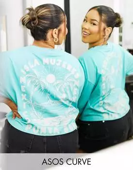Зеленая футболка свободного кроя с графическим принтом isla mejas ASOS DESIGN Curve