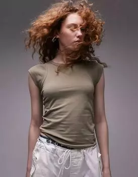 Зеленая футболка в рубчик Topshop