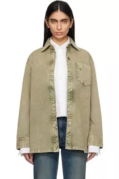 Зеленая хлопковая джинсовая рубашка Ami de Coeur AMI Paris