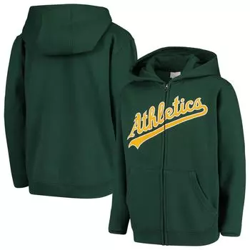 Зеленая худи с молнией во всю длину и цветной надписью команды Oakland Athletics Team Youth Outerstuff