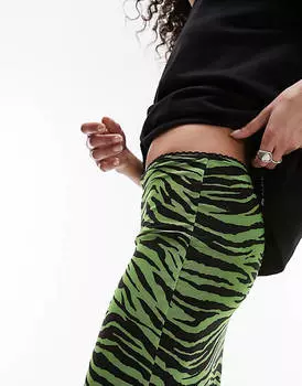 Зеленая и черная юбка миди с сетчатым кружевным верхом и зебровым принтом Tosphop