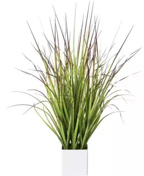 Зеленая искусственная трава Creativ "кровавая трава" в белом пластиковом горшке Creativ green 9х46 см, зеленый/красный