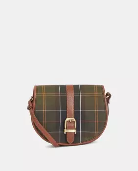 Зеленая кожаная мини-сумка на плечо с клетчатой клеткой и клапаном Barbour, зеленый