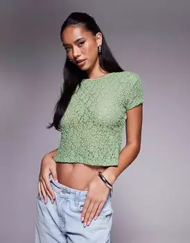 Зеленая кружевная полупрозрачная футболка для малышей ASOS DESIGN с короткими рукавами