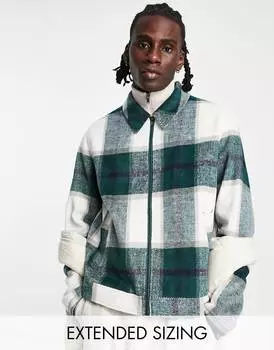 Зеленая куртка харрингтон ASOS DESIGN в клетку цвета экрю