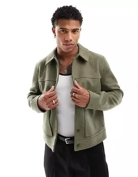 Зеленая куртка Харрингтон из искусственной шерсти ASOS DESIGN
