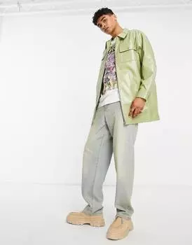 Зеленая куртка из искусственной кожи под крокодила ASOS DESIGN