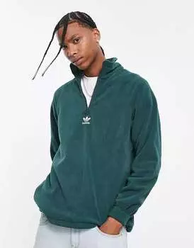 Зеленая куртка на молнии 1/2 с тремя полосками adidas Originals adicolor