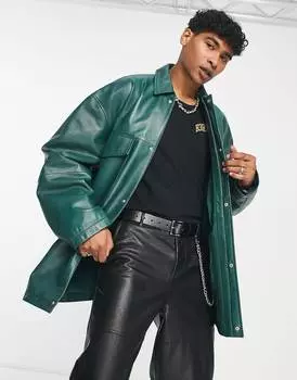 Зеленая куртка оверсайз из натуральной кожи ASOS DESIGN