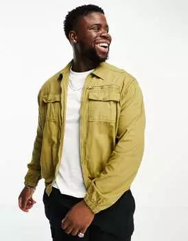 Зеленая куртка с двумя карманами и молнией Threadbare Plus