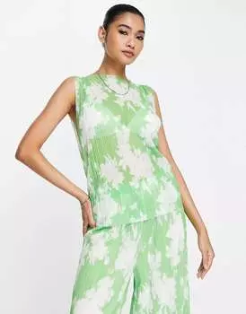 Зеленая майка из плиссированной сетки Topshop
