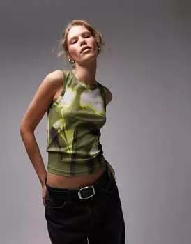 Зеленая майка-тюльпан с эффектом размытия Topshop