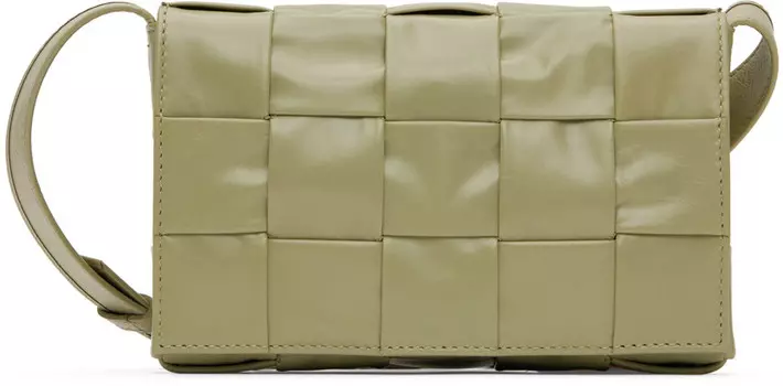 Зеленая маленькая сумка-кассета Bottega Veneta, цвет Travertine/Silver