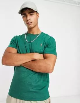 Зеленая меланжевая футболка узкого кроя из хлопка пима с логотипом Polo Ralph Lauren