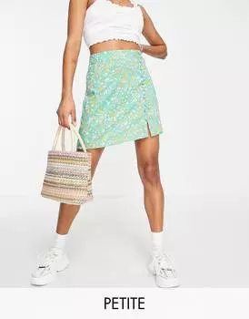Зеленая мини-юбка с пуговицами Miss Selfridge Petite