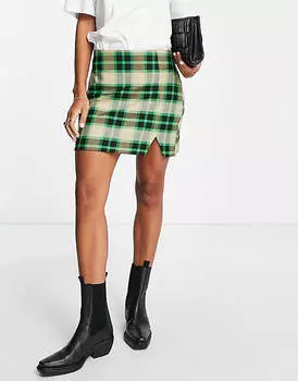 Зеленая мини-юбка в клетку River Island