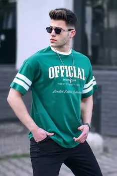 Зеленая мужская футболка оверсайз с принтом MADMEXT, зеленый