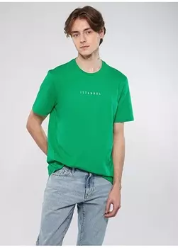 Зеленая мужская футболка с круглым вырезом и принтом Mavi