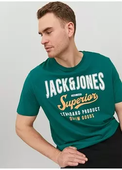 Зеленая мужская футболка с круглым вырезом Jack & Jones