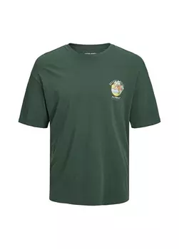 Зеленая мужская футболка с круглым вырезом с принтом Jack & Jones