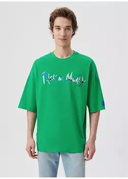 Зеленая мужская футболка с круглым вырезом с принтом Mavi