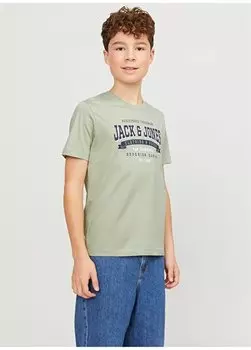 Зеленая мужская футболка с принтом JJELOGO TEE SS NECK 2 COL 23/24 NOO Jack & Jones, зеленый