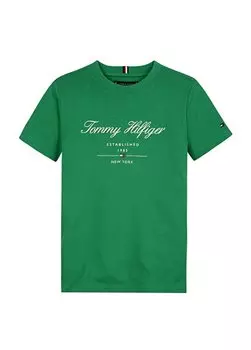 Зеленая мужская футболка с принтом TOMMY SCRIPT TEE S/S Tommy Hilfiger, зеленый