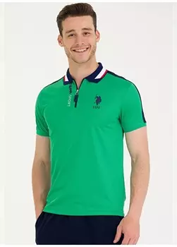 Зеленая мужская футболка с воротником поло U.S. Polo Assn.