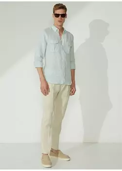 Зеленая мужская рубашка с воротником на пуговицах Slim Fit Beymen Business