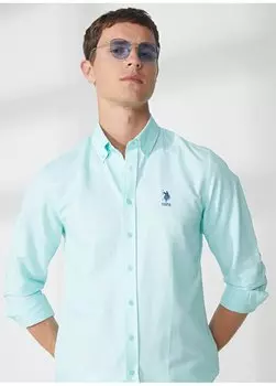 Зеленая мужская рубашка Slim Fit с воротником на пуговицах GOX023Y U.S. Polo Assn., зеленый