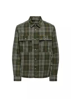 Зеленая мужская рубашка в клетку 22025629_ONSSCOTT LS CHECK FLANNEL Only & Sons, зеленый