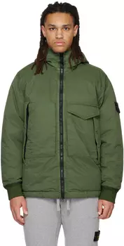 Зеленая непрозрачная пуховая куртка Stone Island
