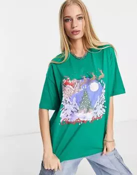 Зеленая объемная футболка с изображением Санта-Клауса ASOS DESIGN Christmas