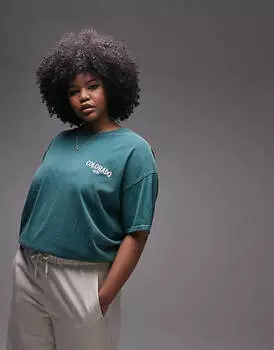 Зеленая объемная футболка Topshop Curve с графическим рисунком Colarado