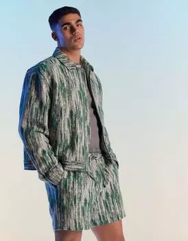 Зеленая объемная куртка Харрингтон с жаккардовым принтом ASOS DESIGN — часть комплекта