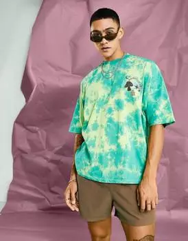 Зеленая оверсайз-футболка тай-дай с принтом в виде грибов на груди ASOS DESIGN