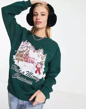 Зеленая оверсайз-толстовка ASOS DESIGN Christmas с живописным ретро-принтом ASOS DESIGN Christmas