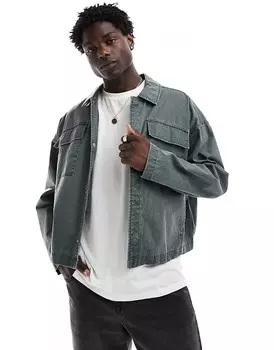 Зеленая потертая куртка Харрингтон оверсайз ASOS DESIGN