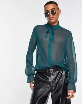 Зеленая прозрачная рубашка стандартного кроя с рукавами-фонариками ASOS DESIGN