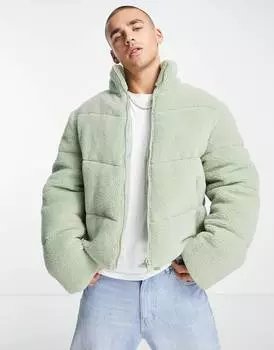 Зеленая пуховая куртка ASOS DESIGN borg