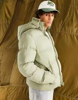 Зеленая пуховая куртка со съемным капюшоном ASOS DESIGN